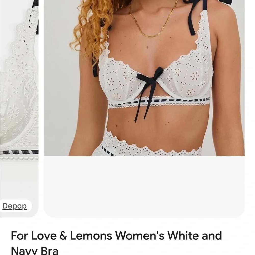 NWT For Love And Lemons White Eyelet Bralette with Black Ties 34DD